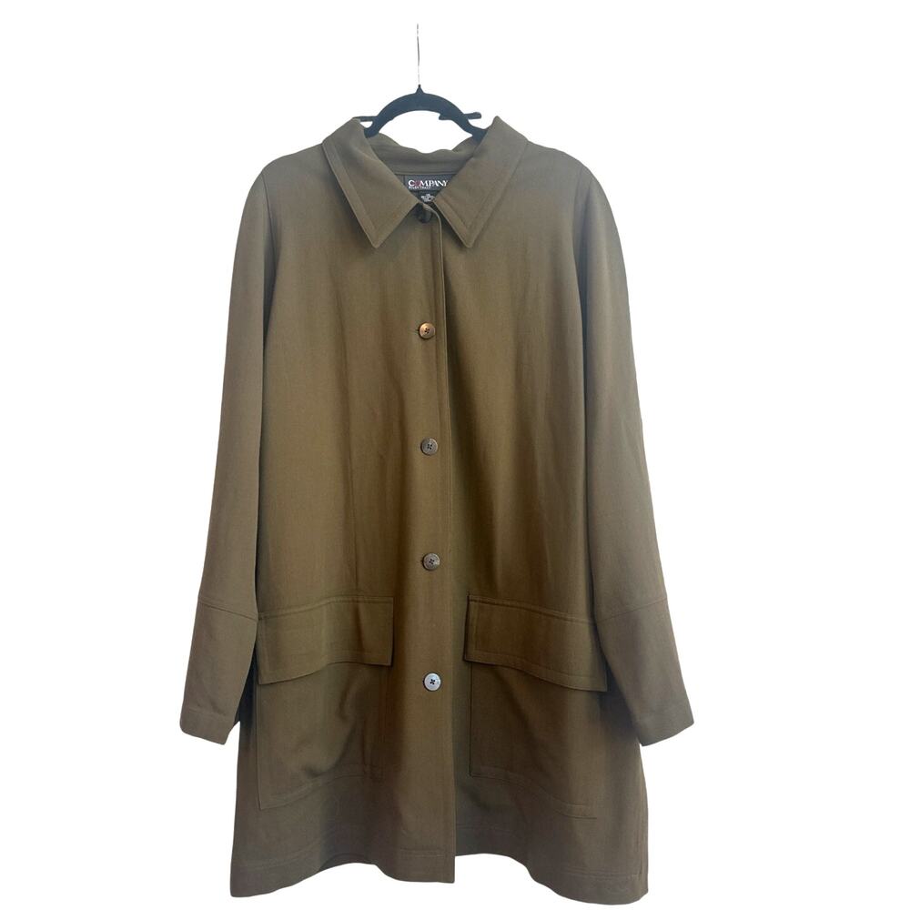Company by Ellen Tracy Wool Blend Army/ Olive Green Collar Button Down Top